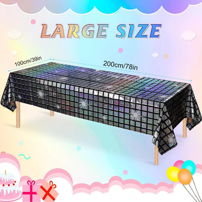 Disco Iridescent Shiny Laser Tablecloth 70s 80s Disco Party Disposable Rectangle Table Cover Vintage Bar Disco Party Decorati
