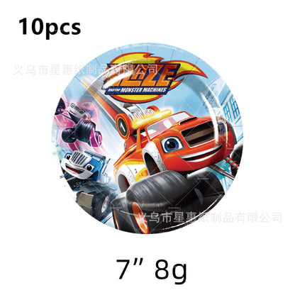 Blaze Monster Balloons Machines Race Car Happy Birthday Banner Party Decoration Cake Topper Disposable Tableware Background B