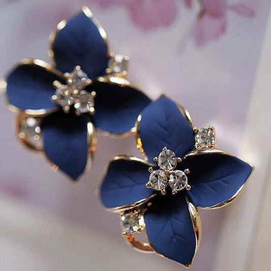 New Elegant and Noble Earrings Blue Flower Crystal Camellia Earrings Ladies Simple Christmas Earrings Pendant Party JewelryGi