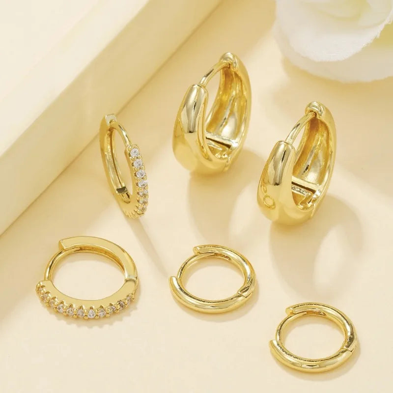 3 Pairs Stainless Steel Crystal Zirconia Hoop Earrings for Women Trendy Simple Gold Plated Circle Punk Earrings Piercing Jewe