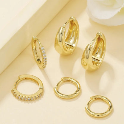 3 Pairs Stainless Steel Crystal Zirconia Hoop Earrings for Women Trendy Simple Gold Plated Circle Punk Earrings Piercing Jewe