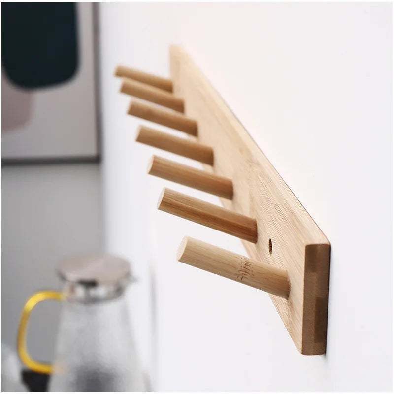 Wall Mounted Hanger Room Hooks Key Hallway Storage Holders Practical Decoration Nordic Bamboo Door Clothes Hats Robe Back Rac