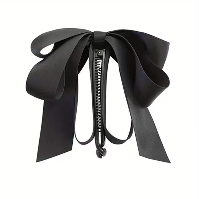 Bow tassel hair clip, high-end satin, Y2K style, hairstyle decoration and ponytail accessory, Valentine's Day gift - B