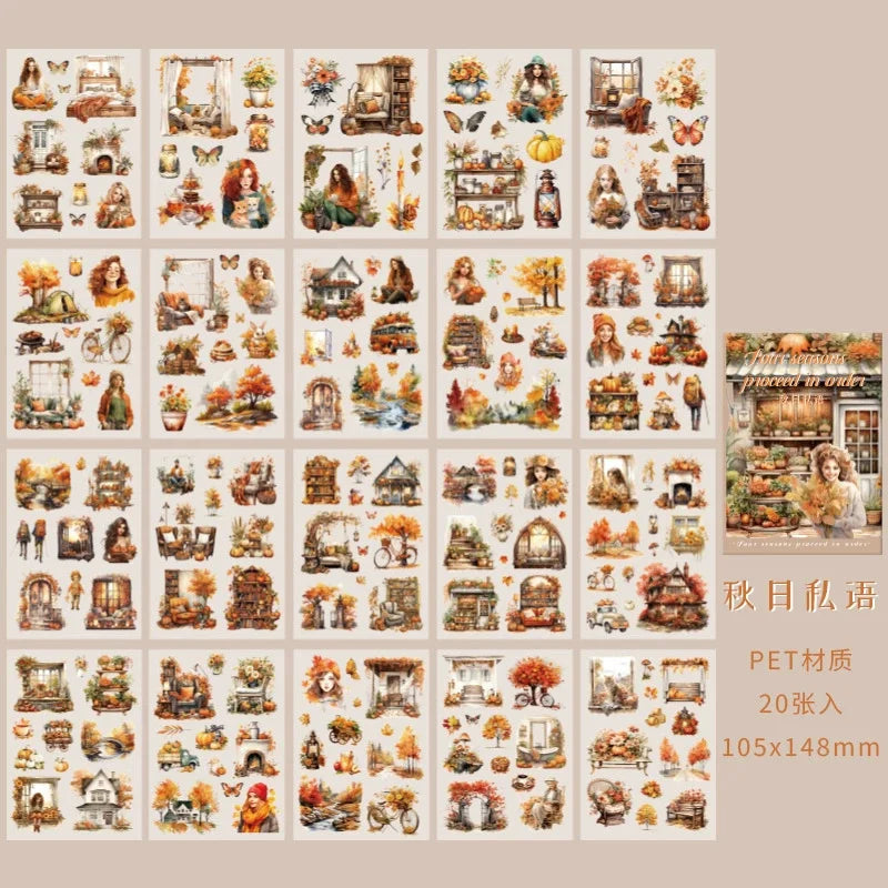 20pcs PET Stickers Season Series PET Decorative Stickers DIY Diary Girls Scrapbooking Material Decor Album Stationery Sticker