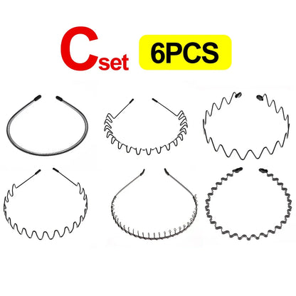 6/1pcs Fashion Metal Hair Band for Men Women Unisex Black Waved Hair Head Hoop Sports Headband Hairband Hair Accessories - Se
