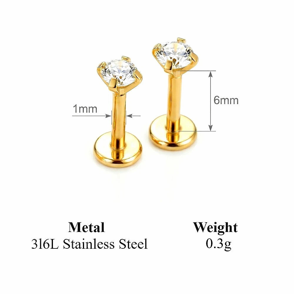 2/8PCS Stainless Steel Eearring Nose Stud Cartilage Piercing Jewelry Helix Tragus Lip Flat Back Tiny Earrings for Women 18G