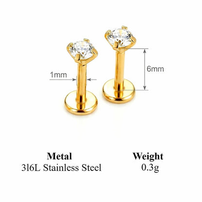 2/8PCS Stainless Steel Eearring Nose Stud Cartilage Piercing Jewelry Helix Tragus Lip Flat Back Tiny Earrings for Women 18G -