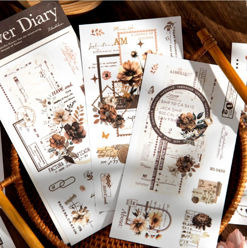 Journal GO 6pcs Flower Shadow Decorative Sticker Fresh Plant Flowers Collage Scrapbooking Label Diy Diary Journal Planner Lab