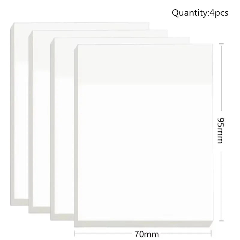 50 Sheets Transparent Sticky Note Pads Waterproof Self-Adhesive Memo Notepad School Office Supplies Stationery - 76x95-4pcs