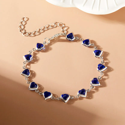 Elegant Red Crystal Zircon Metal Chain Bracelets for Women Colorful Heart Bracelets Party Wedding Wrist Charms Jewelry Gift -