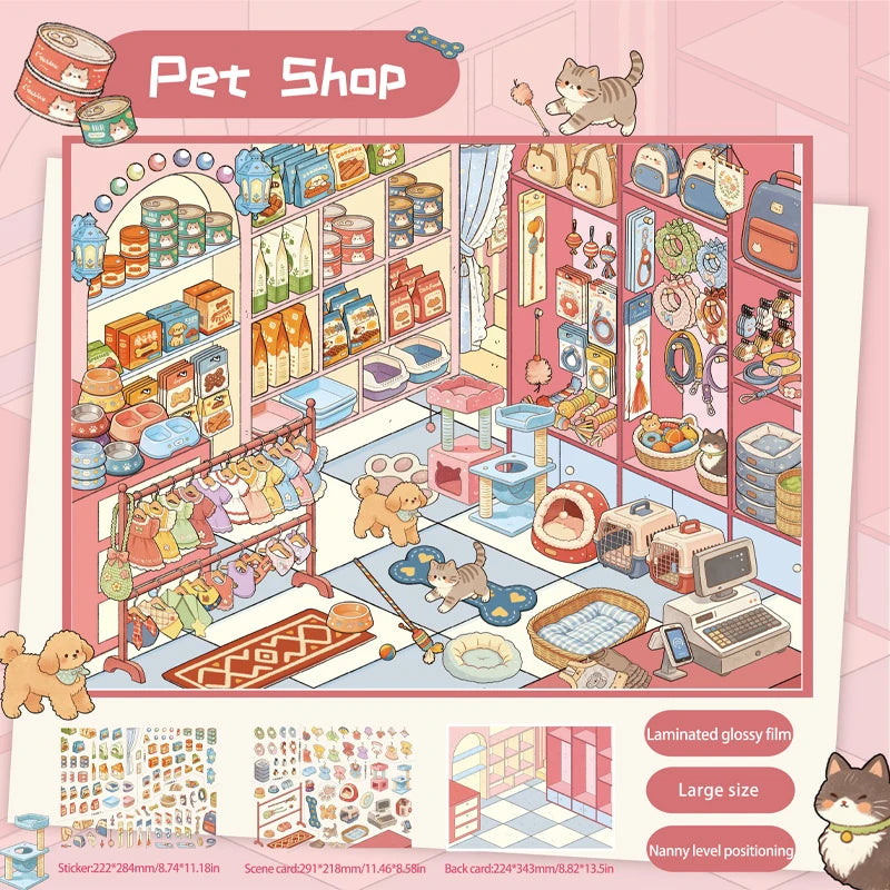 Immersive Scene-Creating Stickers, Multi-Scene Miniature Store Material Stickers, Panoramic Positioning, No-Cut DIY Journal D