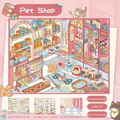 Immersive Scene-Creating Stickers, Multi-Scene Miniature Store Material Stickers, Panoramic Positioning, No-Cut DIY Journal D