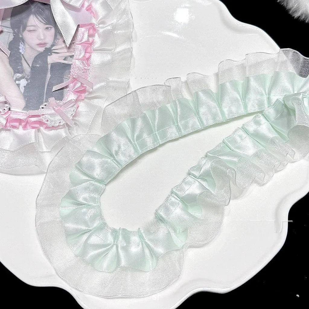 1 Meter 3.8CM Wide Double Layers Organza Satin Pleated Lace Ribbon Lolita Bags Decorative Fabric Ruffle Trim DIY Ita Bag Deco