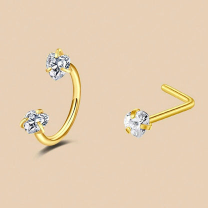 6/2pcs Horseshoe Nose Rings With L-Shape Nose Stud, Stainless Steel Rianbow CZ Nose Ring,, Lip Eyebrow Helix Ear Piercing