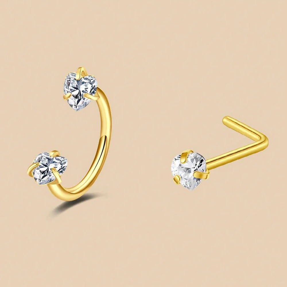 6/2pcs Horseshoe Nose Rings With L-Shape Nose Stud, Stainless Steel Rianbow CZ Nose Ring,, Lip Eyebrow Helix Ear Piercing - 2