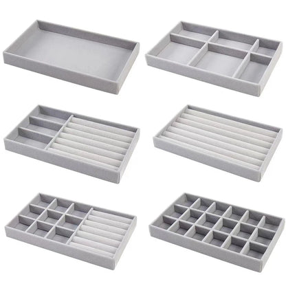 New Jewelry Organizer Velvet Jewelry Storage Tray Display Ring Bracelet Necklace Storage Box Showcase Drawer Organizer Trays