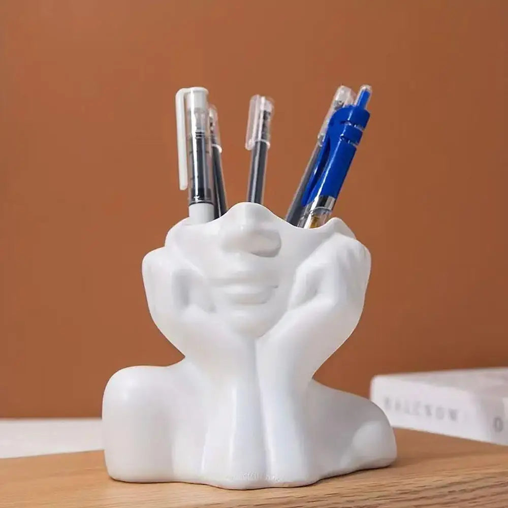 Face Shape Makeup Brush Holder Modern Nordic Flower Vases Makeup Storage Box Half Face Portrait Decor For Home Office Book Sh