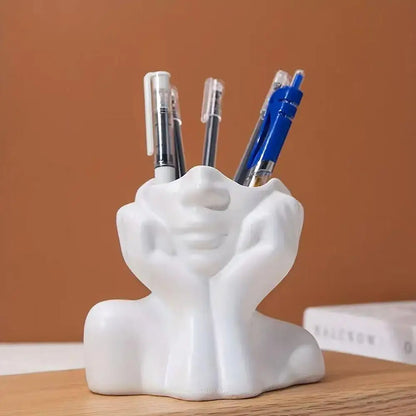Face Shape Makeup Brush Holder Modern Nordic Flower Vases Makeup Storage Box Half Face Portrait Decor For Home Office Book Sh