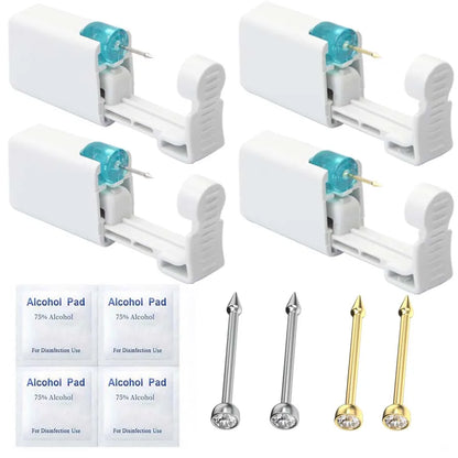 4PCS Self Hypoallergenic Nose Piercing Kit-Disposable Nose Piercing Gun with Built-in Nose Studs