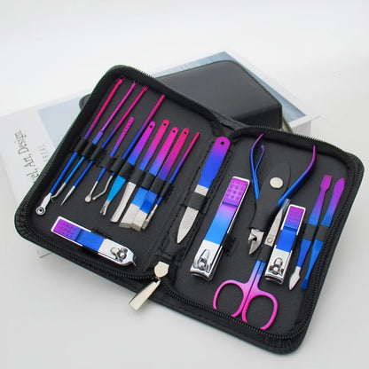 9-18pcs Set Professional Stainless Steel Manicure & Pedicure Kit Precision Nail Care with Travel Case with Nail Clipper Sciss