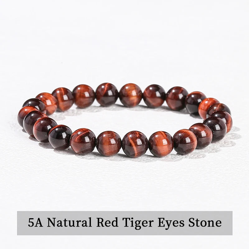 JD Natural Stone Beads Bracelet Amethyst Tiger Eye Crystal Quartz Agate Gem Beads Bangles Women Men Reiki Healling Jewelry Gi