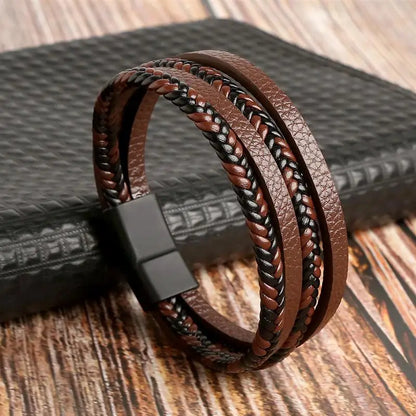 Classic Men's Leather Bracelet New Style Hand-woven Multi-layer Combination Accessory Fashion Man Jewelry - G1 / 23cm