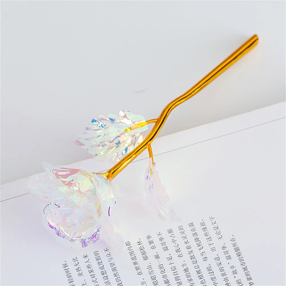 18cm 24k Golden Rose Flower Valentine Day Gift Artificial Roses Foil Rose Flowers Party Wedding Decoration Holiday Present - 