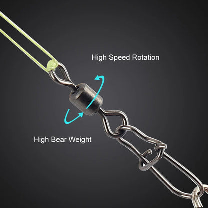 50pc/box Stainless Steel Fishing Connector Pin 4# 6# 8#10#12# Bearing Rolling Swivel with Snap Fishhook Lure Accessories