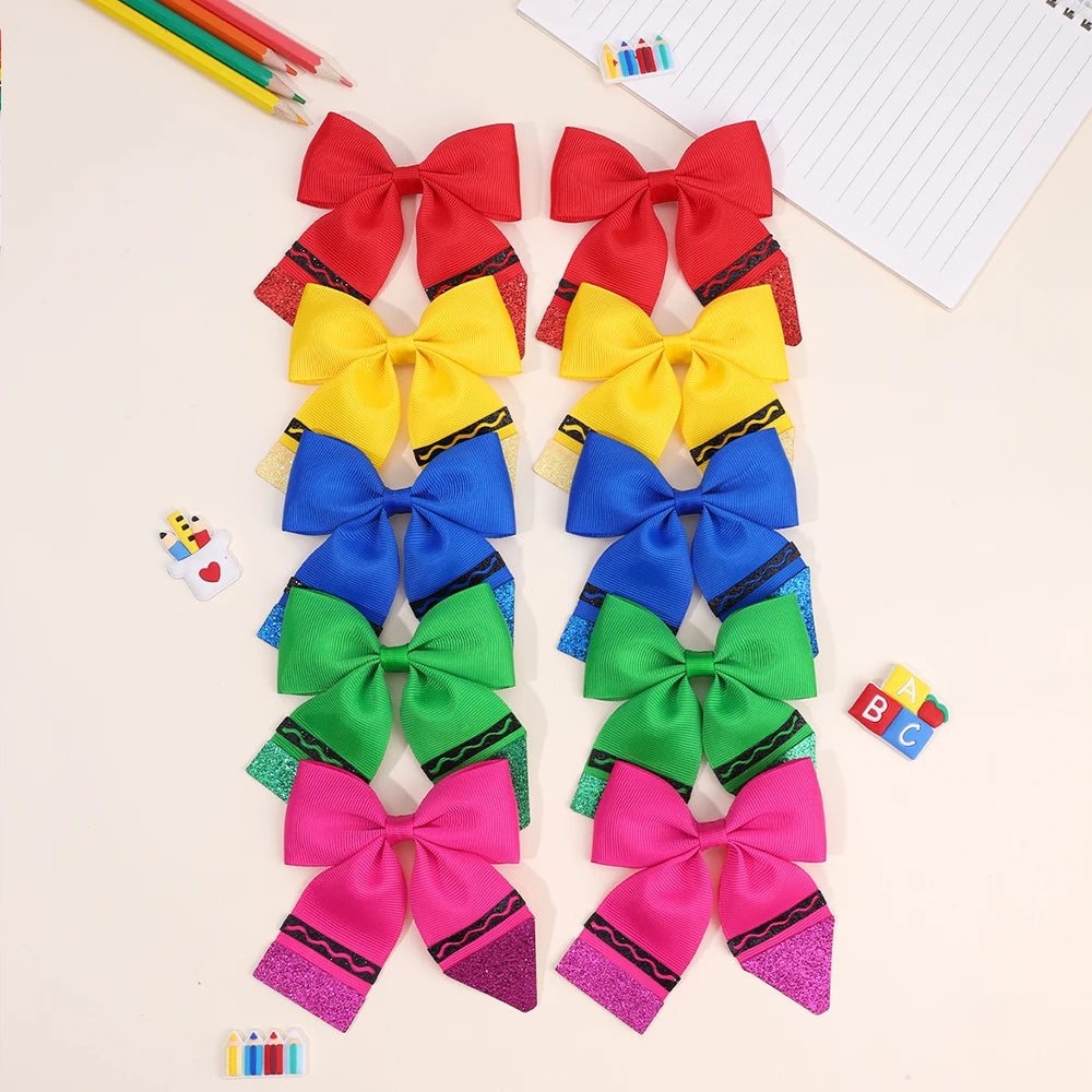2Pcs Pencil Bow Hair Clips Cute Hairpins Kawaii Back To School Barrette For Girls Children Kids Headdress Headwear Accessorie