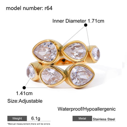 Fashion Simple Stainless Steel Rings For Women Gold Color Smooth Geometric Open Rings Arc Rings Diamonds Jewellery Ring Gift 