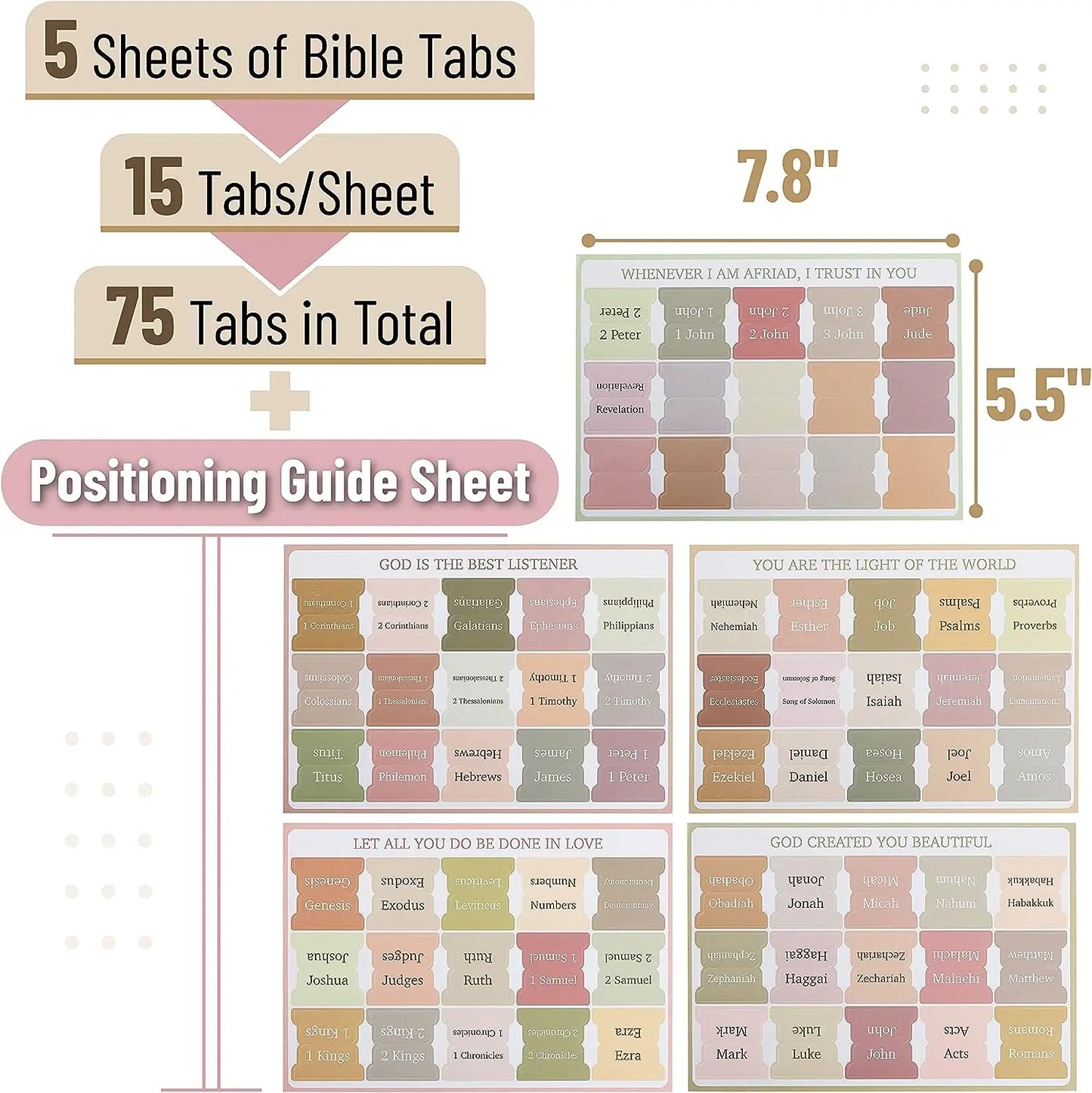 5 Sheets(75pcs) Bible Tabs Large Print And Easy-To-Read Bible Journaling Supplies Self-Adhesive Index Label Sticker Stationer