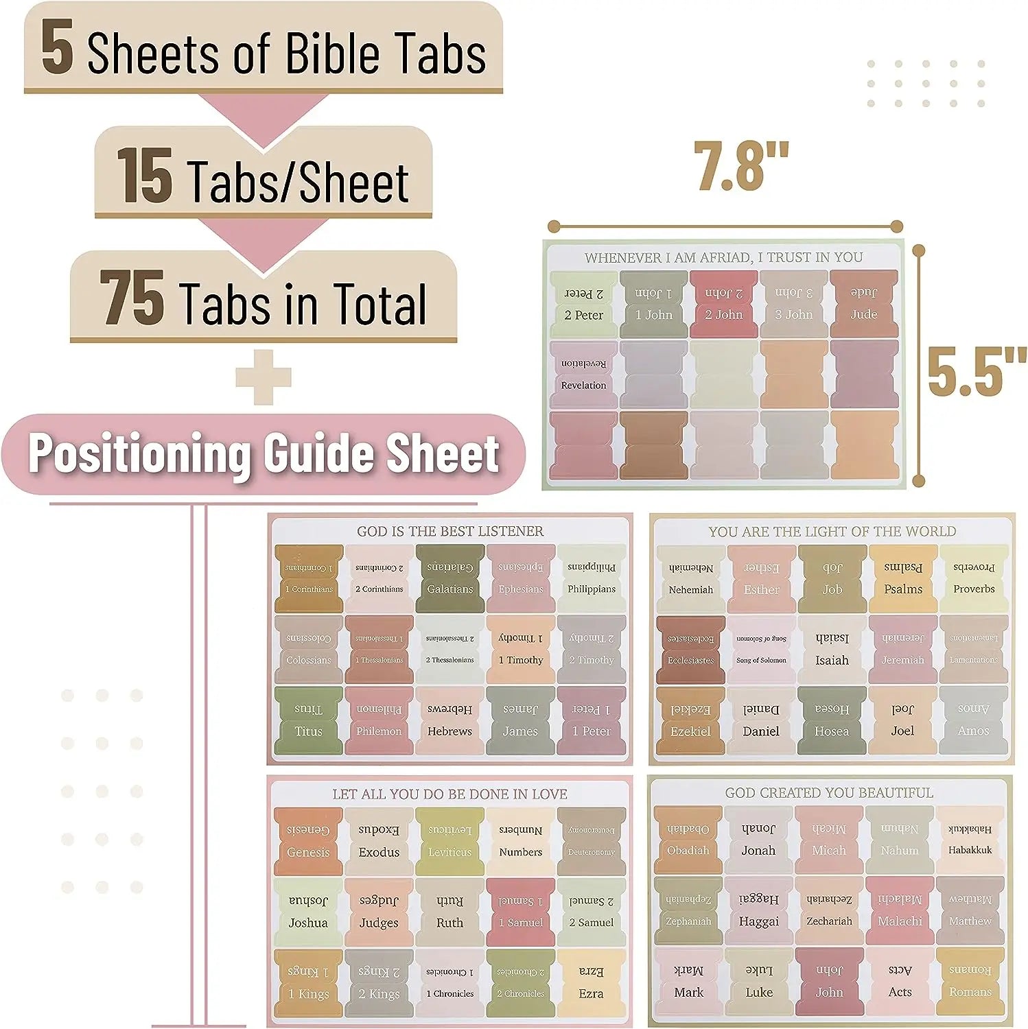 5 Sheets(75pcs) Bible Tabs Large Print And Easy-To-Read Bible Journaling Supplies Self-Adhesive Index Label Sticker Stationer