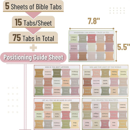 5 Sheets(75pcs) Bible Tabs Large Print And Easy-To-Read Bible Journaling Supplies Self-Adhesive Index Label Sticker Stationer
