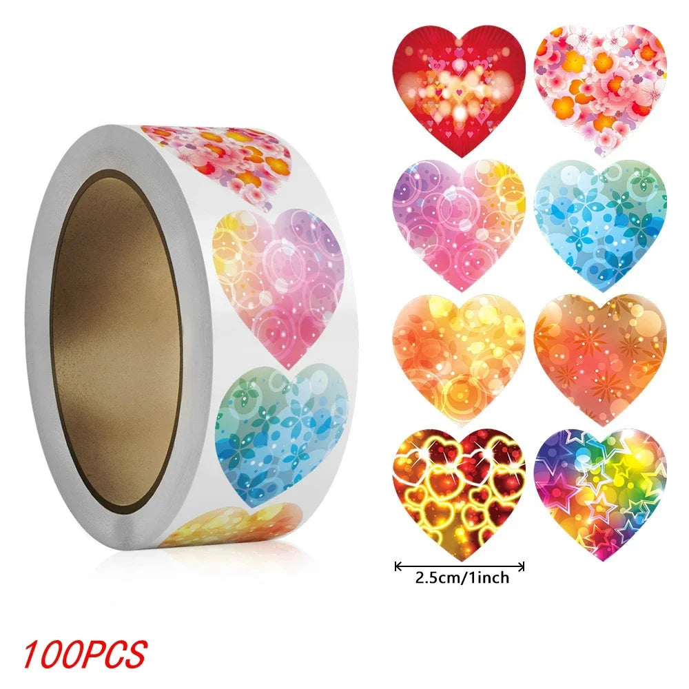 50-500pcs 1inch Red Heart Stickers for Valentine's Day Baking Packaging Sticker Envelope Seals Love Decorative Sticker - D-10