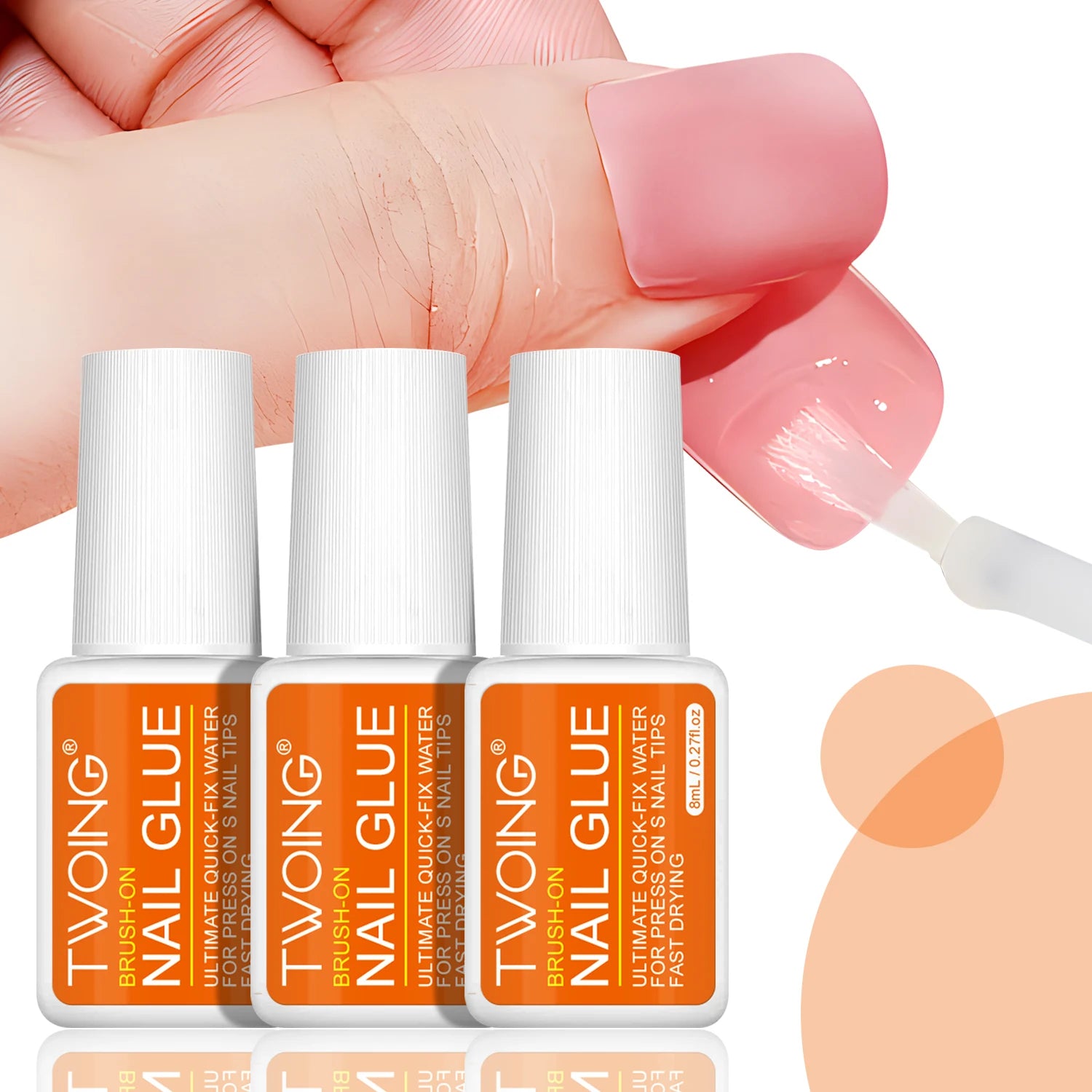 Twoing Waterproof Liquid Nail Adhesive,Long-Lasting & Fast-Drying, Formaldehyde-Free, Compatible with Acrylic Nails Fake Nail