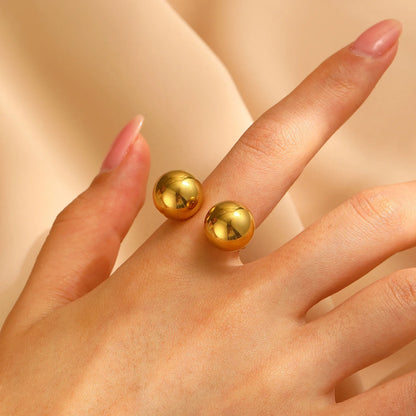 LATS Exaggeration Punk Metal Personality Irregular Three-layer Design Ball-Shape Open Ring for Women Fashion Simple Jewelry G
