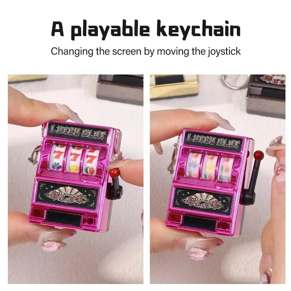 Mini Gambling Slot Machine Key Chains Creative Arcade Pocket Fruit Lucky Jackpot Gadget Antistress Toy Funny Games Keychain R