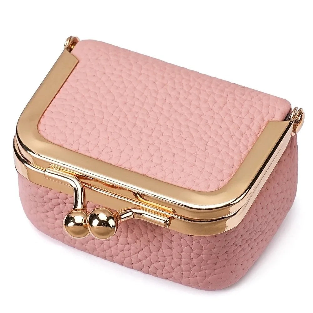 Wallet Genuine Leather Kiss Lock Coin Purse Solid Color Square Leather Jewelry Bag Multifunctional Mini Small Item Bag Earrin