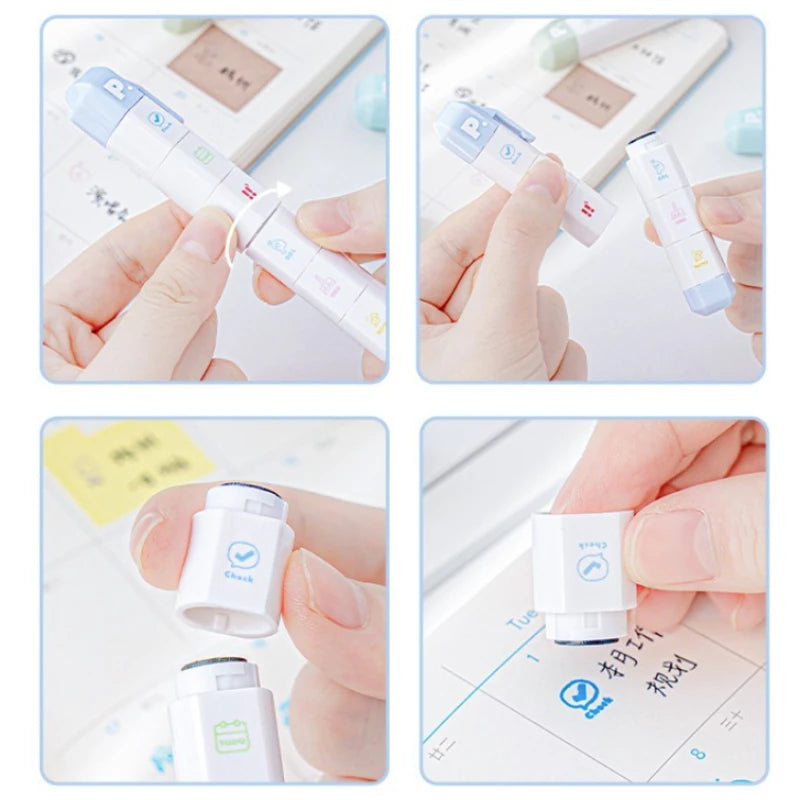 Cute To Do List Journal Stamp Set Pen Shape Detachable Ink Stamps Life Travel Week Heart Planner Diary Decorative Stamp Kid G