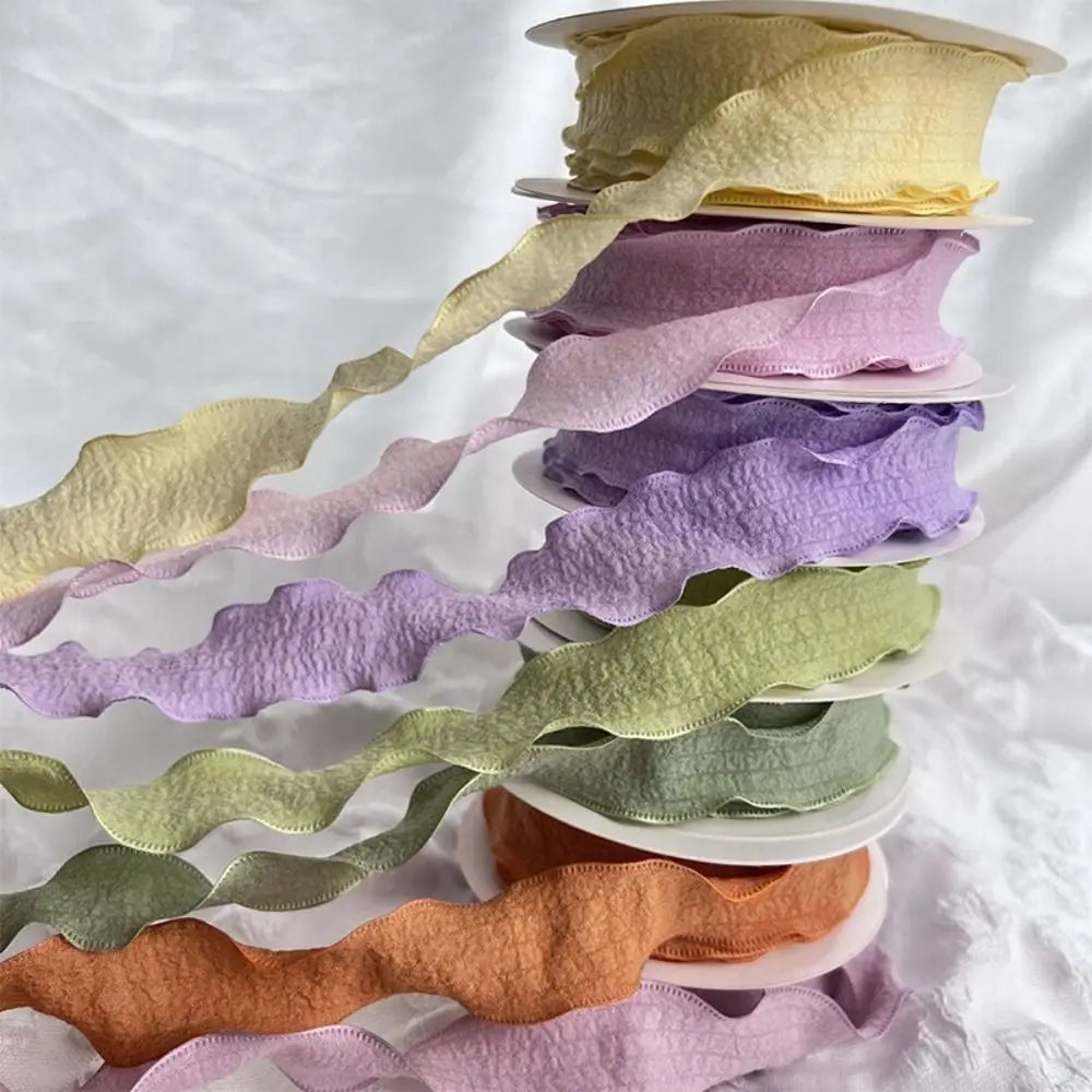 1PC 10 Yards Fishtail Yarn Ribbons 2.5cm Wave Edge Pleated Gifts Packaging Material Gift Wrapping Bouquets Chiffon Ribbon