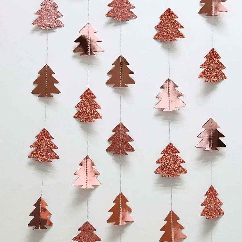 Green Brown Woodland Theme Party Decor Christmas Tree Ornament Paper Pine Tree Garland Banner Hanging Nature Camping Party De