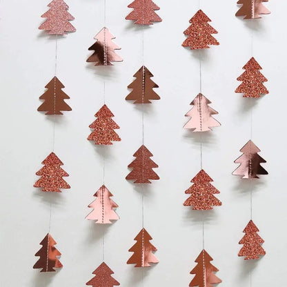 Green Brown Woodland Theme Party Decor Christmas Tree Ornament Paper Pine Tree Garland Banner Hanging Nature Camping Party De