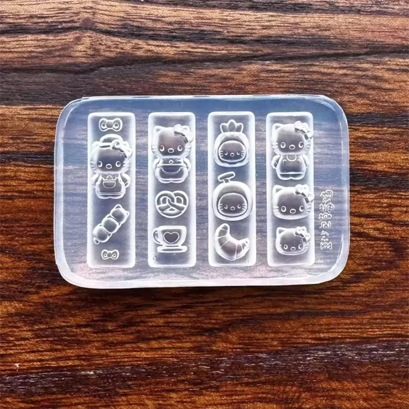 3D Silicone Nail Art Mold Cartoon Hello Kitty Rabbit Bear Relief Carving DIY Design Nails parts Charm Decorations Manicure To