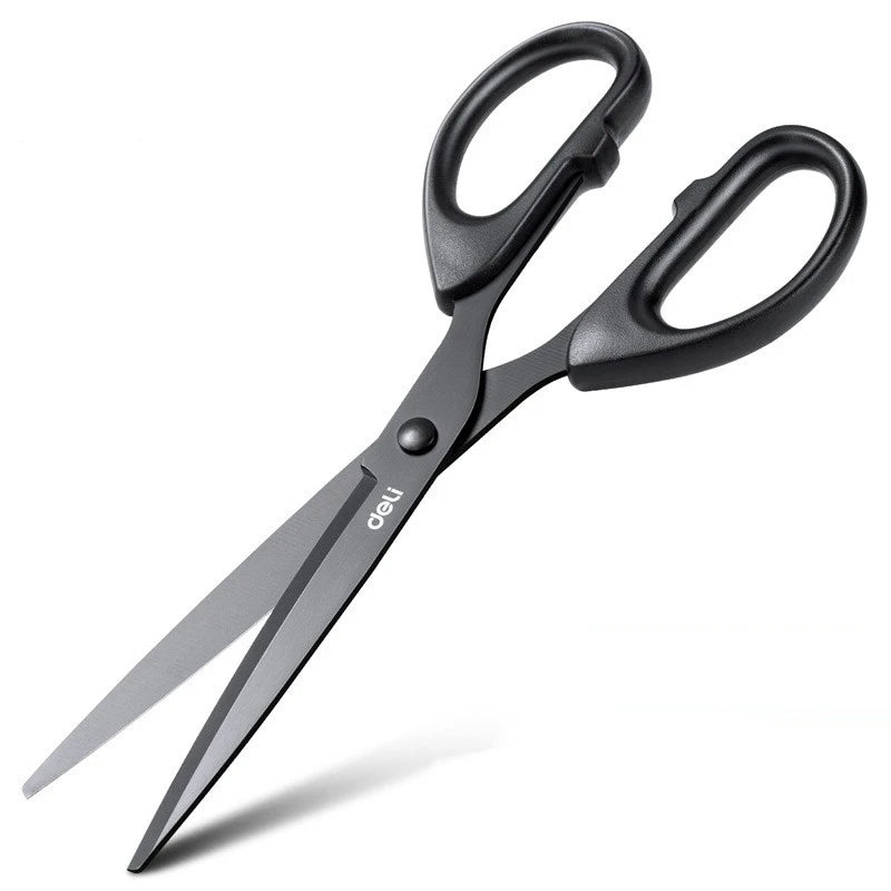 DELI Professional Office Scissors 180mm Heavy Duty Scissors with Black Blade Sharp Stainless Steel Cutting Tool for Paper Cra