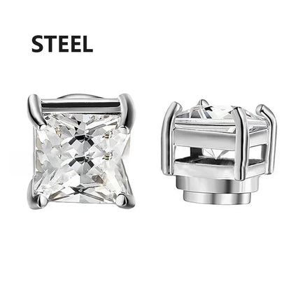 1/3Pairs 6MM Crystal Magnetic No-Pierce Stainless Steel Stud Earrings for Men Punk Zircon Magnet Earrings Non Piercing Jewelr