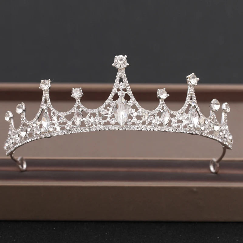 Bridal Baroque Rhinestones Crystal Tiaras Wedding Crown Hair Jewelry for Women Party Crowns Bride Accessory - Silver B