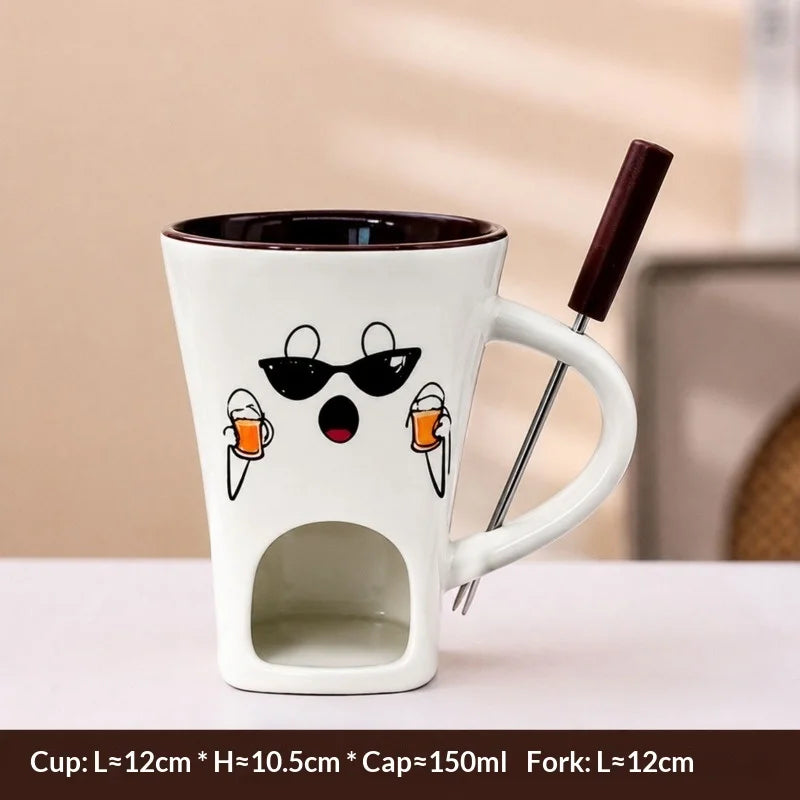 New 130ML European Candle Cup Cheese Chocolate Melting Ceramic Mug Heating Food Ceramic Mug with Fork Coffee Mug Tableware HW