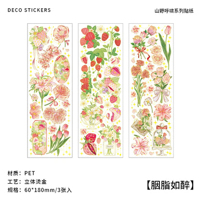 3 pcs Bronzing Flowers Stickers aesthetic Diy Stickers Aesthetic Scrapbooking Journal Deco Album Deco DIY Diary Stationery - 