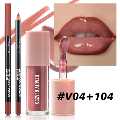 2pcs/Set Velvet Texture Lip Makeup,Matte Effect, Red, Brown Colors, Create a Moisturizing and Natural Lip Makeup - V4 104