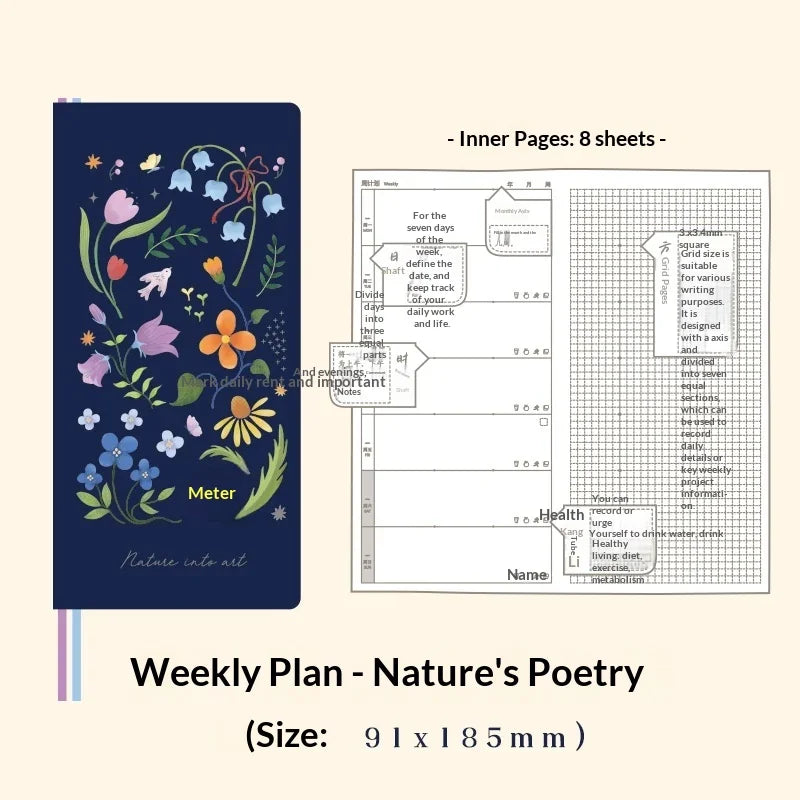 Kinbor Cute Agenda Undate Weekly Daily Planner Slim Illustrated Self-fill Notebook Weekly To Do List Hardcover Two Page Per W